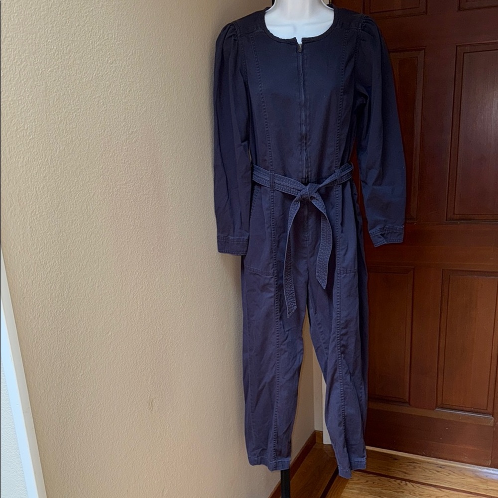 Old Navy Women’s Distressed Black Long Sleeve Jumpsuit Coveralls with Tie Belt S